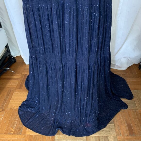 Betsy Adam Sammi Long Glitter Mesh Mock Neck Formal Dress Sz 10 in Navy - Picture 7 of 11